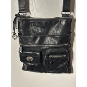 Brighton Patent Snake Leather 2 Front Pockets Crossbody Purse Black 11X13X1 EUC